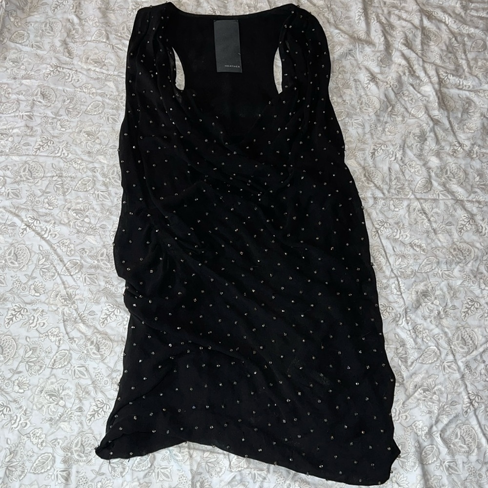 100% silk embellished tank top black m/l